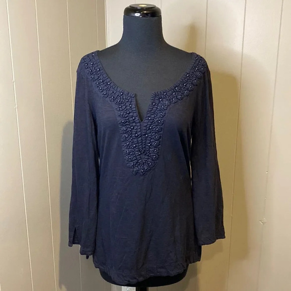 Banana Republic Women’s Medium Beaded Neckline Blouse V Neck Wide - Picture 1 of 6